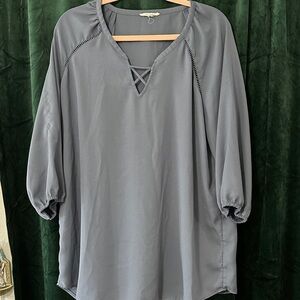 Maurices Steel Blue Crisscross V-Neck Tunic Blouse